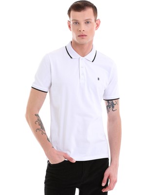 HTML Beyaz Regular Fit Düz 100% Pamuklu Polo Yaka Tişört