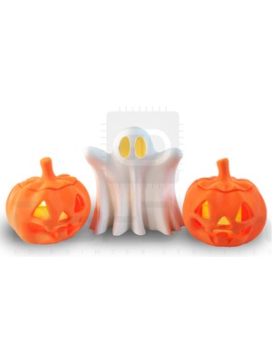 Dorden 3D Cadılar Bayramı Hallowen Balkabağı ve Hayalet Temalı Tealight Mumluk Dekor Set