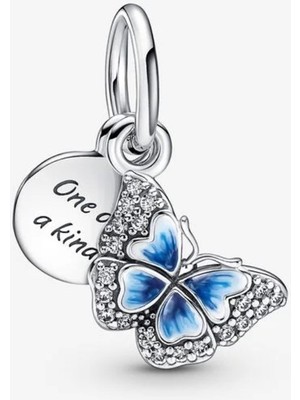 Pandora Kelebek ve Yazılı Charm 790757C01-MAVI Gümüş Malzeme ile Zarif Tasarım