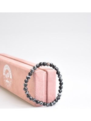 Safnaturel Karlı Obsdiyen Doğal Taş Bileklik 6 mm