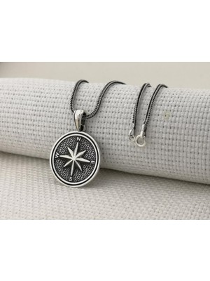 Takıhan Yuvarlak Pusula Tasarımlı 925 Ayar Gümüş Kolye
