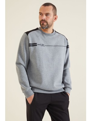 Tommy Life Gri Melanj O Yaka Rahat Form Erkek Sweatshirt - 88316