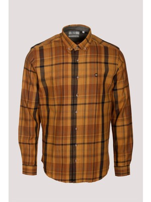 Ncs Erkek Gömlek Camel Uzun Kol Ekose Kareli Flanel Yün Tuşeli Slim Fit Düğmeli Yaka Shirt Ncs Jeans 7273
