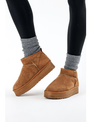 Bequemere Taba Süet Içi Kürklü Tüylü 501 Classic Kalın Tabanlı Kadın Mini Bot