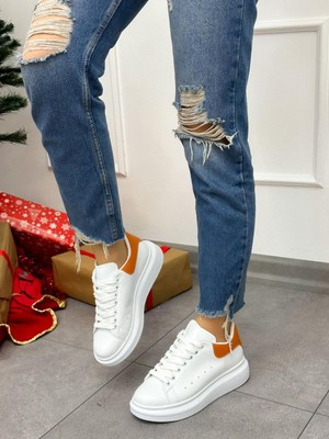Erva'nın Butiği Beyaz Turuncu Queen Kadın Bağcıklı Sneakers