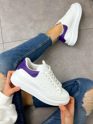 Erva'nın Butiği Beyaz Mor Queen Kadın Bağcıklı Sneakers