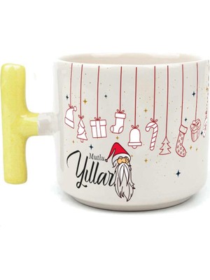 Mor Mürekkep Mutlu Yıllar Asılı Yılbaşı Süsleri Baskılı Sarı Kulplu T Yılbaşı Kupası