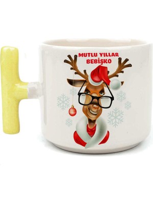 Mor Mürekkep Mutlu Yıllar Bebişko Baskılı Sarı Kulplı T Yılbaşı Kupası