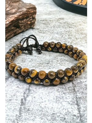 NBS Beautiful Naturel Stones Kaplan Gözü Makrome Örme 6 mm Unisex 52KAPLANMKRO Doğal Taş Bileklik