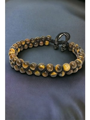 NBS Beautiful Naturel Stones Kaplan Gözü Makrome Örme 6 mm Unisex 52KAPLANMKRO Doğal Taş Bileklik