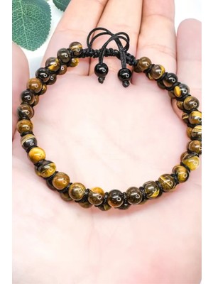 NBS Beautiful Naturel Stones Kaplan Gözü Makrome Örme 6 mm Unisex 52KAPLANMKRO Doğal Taş Bileklik