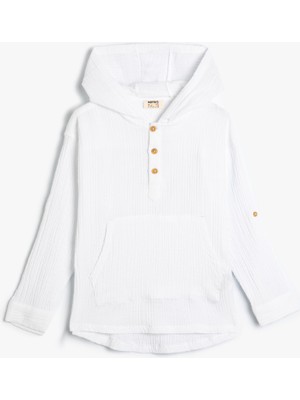 Koton Kapşonlu Gömlek Kanguru Cepli Dokulu Pamuklu