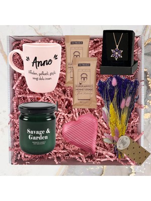 Regalo Kahve Hatırı Mum Çikolata Kolye ve Çiçekli Hediye Seti Anneye Hediye 21