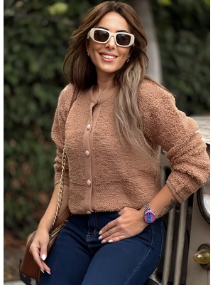 Asur Boutique Asur Butik Kadın Teddy Yumoş  Gold Düğme  Hırka
