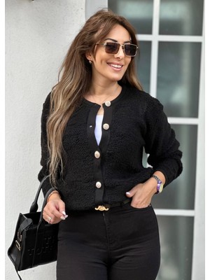 Asur Boutique Asur Butik Kadın Teddy Yumoş  Gold Düğme  Hırka