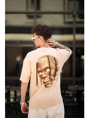 Unisex Ribanalı Bisiklet Yaka Jack Cactus Mask Baskılı Dabıl Oversize Tshirt