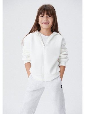 Mavi Kapüşonlu Beyaz Basic Sweatshirt 7S10002-70057