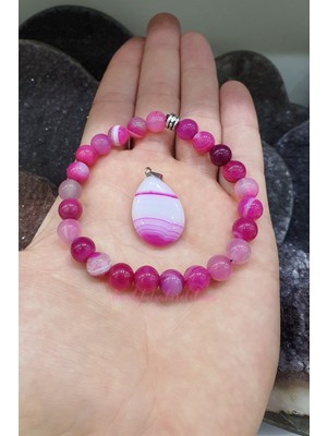 NehirTaş Sertifikalı   Akik Doğal Taş Bileklik ( Akik Kolye Ucu Hediyeli ) ( Strese Karşı Koruyucu ) 8 mm