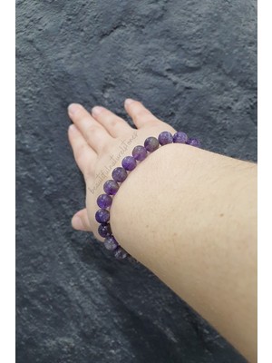 NehirTaş Sertifikalı   Ametist Doğal Taş Bileklik 8 mm ( Doğal Taş Hediyeli ) ( Pozitif Enerji ,nazar ,yaşam Sevinci )