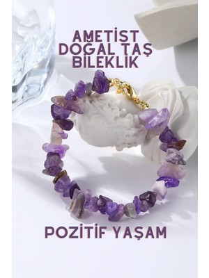 NehirTaş Sertifikalı   Ametist Doğal Taş Kırık Bileklik ( Pozitif Yaşam )