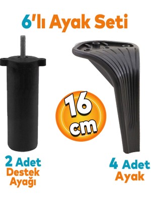 Badem10 Lotus 6'lı Set Mobilya Tv Ünitesi Çekyat Koltuk Kanepe Destek Ayağı 16 Cm Siyah Ayakları M8 Civatalı
