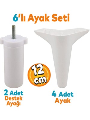 Badem10 Aspen 6'lı Set Mobilya Tv Ünitesi Çekyat Koltuk Kanepe Baza Destek Ayağı Ayakları 12 Cm Beyaz M8