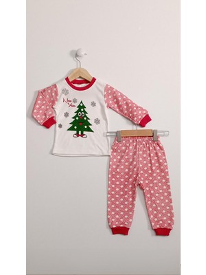 Trend Baby Kids 1-2-3 Yaş Kız Bebek Yeni Yıl Baskılı Uzun Kollu 2'li Pijama Takımı