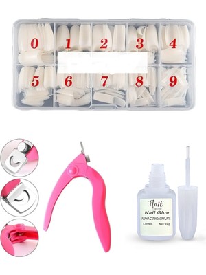 Nail Master 500'LÜ Naturel Yarım Ay Tips Tırnak + Tips Makası + Tips Yapıştırıcısı 10GR