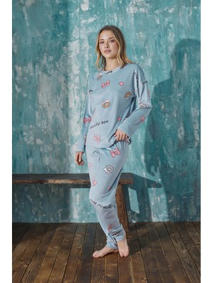 Farya Home Luxury Velvet Fransız Kadife Desenli Paça Manşetli Pijama Takımı