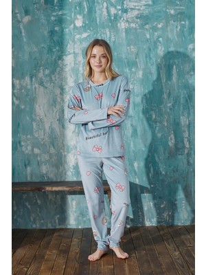 Farya Home Luxury Velvet Fransız Kadife Desenli Paça Manşetli Pijama Takımı