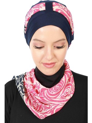 Aisha's Design Şifon Kuşaklı Penye Bone Desenli,lacivert - Lacivert Fuşya,b-36d,Lacivert - Lacivert Fuşya