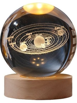 Mr Hediyelik Kuzey Dekarasyon Işıklı Ahşap Standlı Gezegen Cam Küre, USB Kablolu Saturn Cam Küre