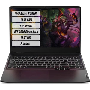 Ideapad Gaming 3 AMD Ryzen 7 5800H 16GB 512GB SSD RTX3060 Freedos 15.6" FHD Taşınabilir Bilgisayar 82K20256TX
