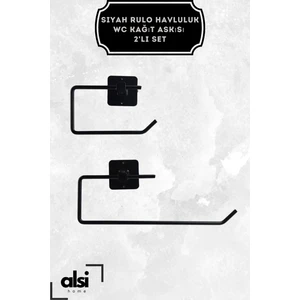 Alsi Home Yapışkanlı Tasarım Siyah Rulo Havluluk Peçetelik Wc Kağıt Askısı 2 Li Set