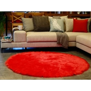 Effe Home Lux Kaymaz Tabanlı Yuvarlak Kırmızı Post Halı Kuzu Postu Yph