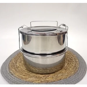 Paslanmaz Çelik 17X7CM 2 Kaplı Isıtılabilir Sefer Tası 2-3 Kişilik Yemek Taşıma Kabı 2.lt 1000ML x 2