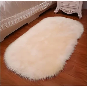 Effe Home Kuzu Post Halı Peluş Oval Premium Dolgun Tüylü Peluş Krem Ekru Taş Renk-Oval-Elips Elips Elipsoval