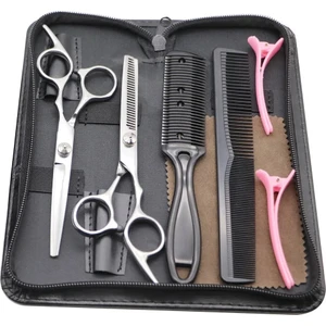 6 Parça Smith Chu 6.0 Inch 17 cm Profesyonel Deri Çantalı Kuaför Berber Saç Bıyık Makas Seti