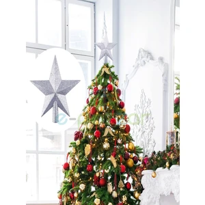 20 cm Gümüş Lame Simli Işıltılı Noel Christmas Yılbaşı Ağaç Konsept Süsleme Tepe Yıldızı