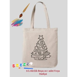 Yılbaşı Ağacı Tasarım Sınırlı Boyama Çantası Hobi Yeni Yıl Hediye Mandala 35*40 cm Ham Bez Çanta