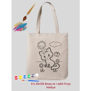 Kedi Tasarım Sınırlı Boyama Çantası Hobi Mandala 35*40 cm Ham Bez Çanta Boyama