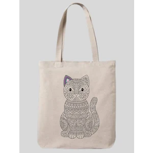 Mandala Kedi Boyama Çantası Hobi 35*40 cm Ham Bez Çanta Boyama