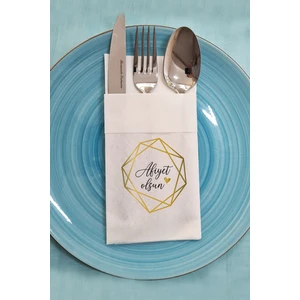 Kumaş Dokulu Gold Geometrik Afiyet Olsun Yazılı Sunum Peçetesi