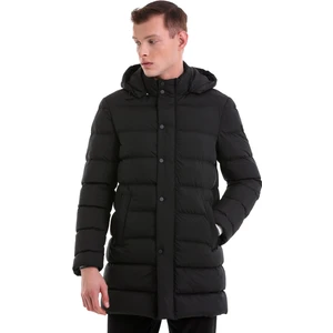 Hatem Saykı Siyah Slim Fit Hakim Yaka Kapüşonlu Basic Kaban