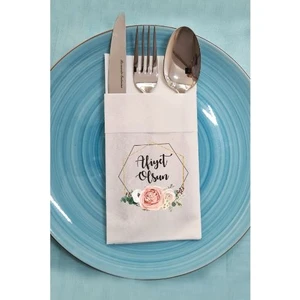 Kumaş Dokulu Soft Gold Afiyet Olsun Yazılı Cepli Sunum Peçetesi