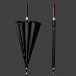 8 Kaburgalı Kalınlaştırılmış Güçlü Rüzgara Dayanıklı Çift Şemsiye Otomatik Ahşap Uzun Saplı Şemsiye (Yurt Dışından)