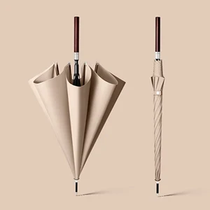 8 Kaburgalı Kalınlaştırılmış Güçlü Rüzgara Dayanıklı Çift Şemsiye Otomatik Ahşap Uzun Saplı Şemsiye (Yurt Dışından)