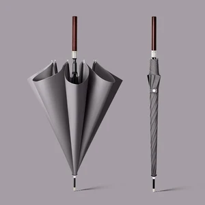 8 Kaburgalı Kalınlaştırılmış Güçlü Rüzgara Dayanıklı Çift Şemsiye Otomatik Ahşap Uzun Saplı Şemsiye (Yurt Dışından)