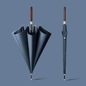 8 Kaburgalı Kalınlaştırılmış Güçlü Rüzgara Dayanıklı Çift Şemsiye Otomatik Ahşap Uzun Saplı Şemsiye (Yurt Dışından)