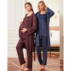 Bone Club Birolgaye 4804 Lacivert Hamile Lohusa 3 Lü Pijama Sabahlık Tk